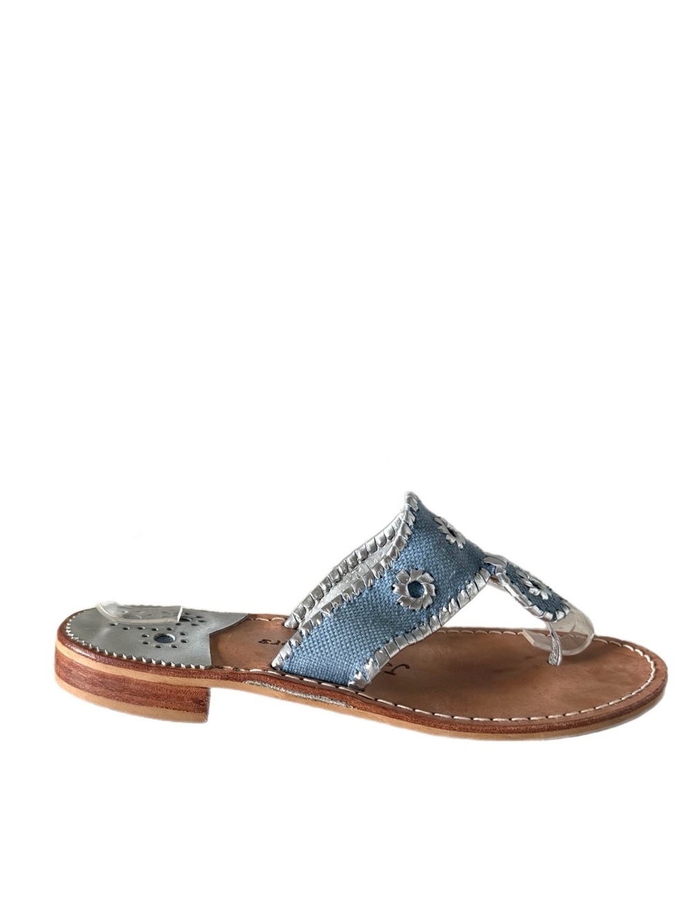 Jack Rogers Original Jacks Blue Silver Thong Sandals
